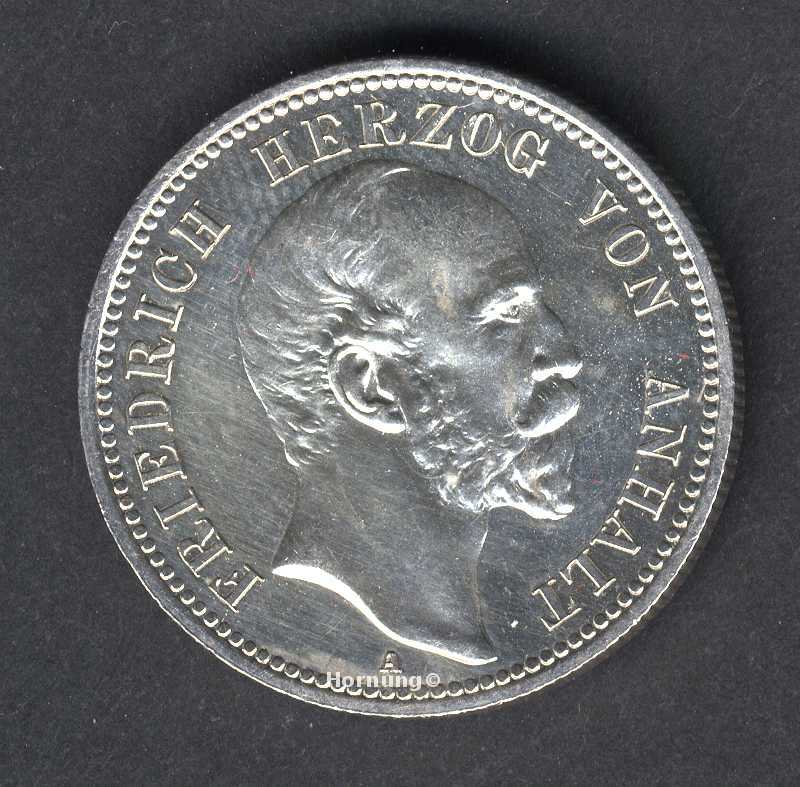 Herzogtum Anhalt Silbermünze zu 2 Mark aus dem Jahr 1896 Rückseite
