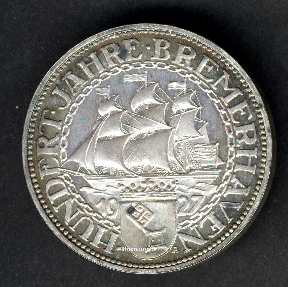 Bremerhaven Münze der Weimarer Republik zu 5 Mark aus dem Jahr 1927
