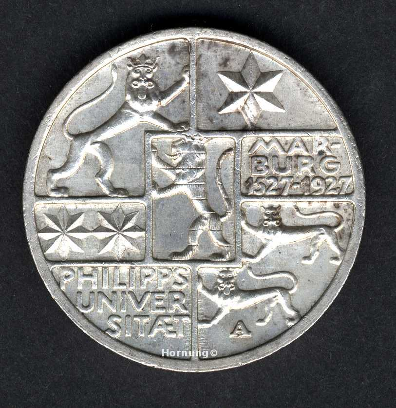 Marburg Silbermünze zu 3 Mark aus dem 1927