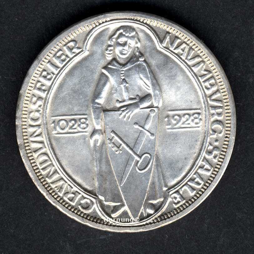 Naumburg Silbermünze zu 3 Mark der Weimarer Republik aus dem Jahr 1928