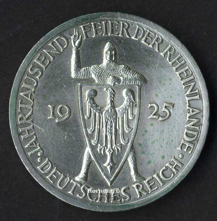 Rheinlande Silbermünze der Weimarer Republik zu 3 Mark aus dem Jahr 1925